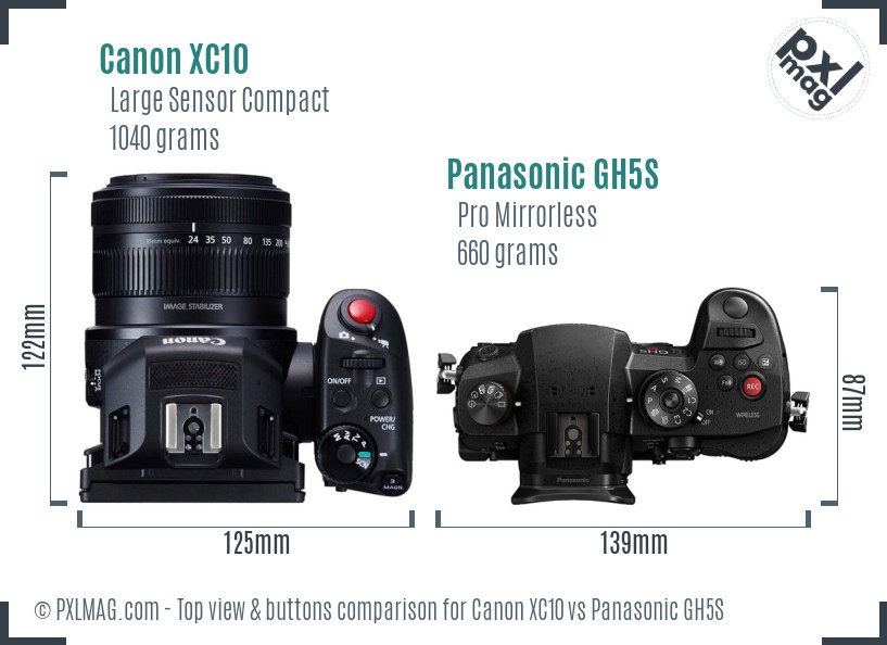 Canon XC10 vs Panasonic GH5S top view buttons comparison