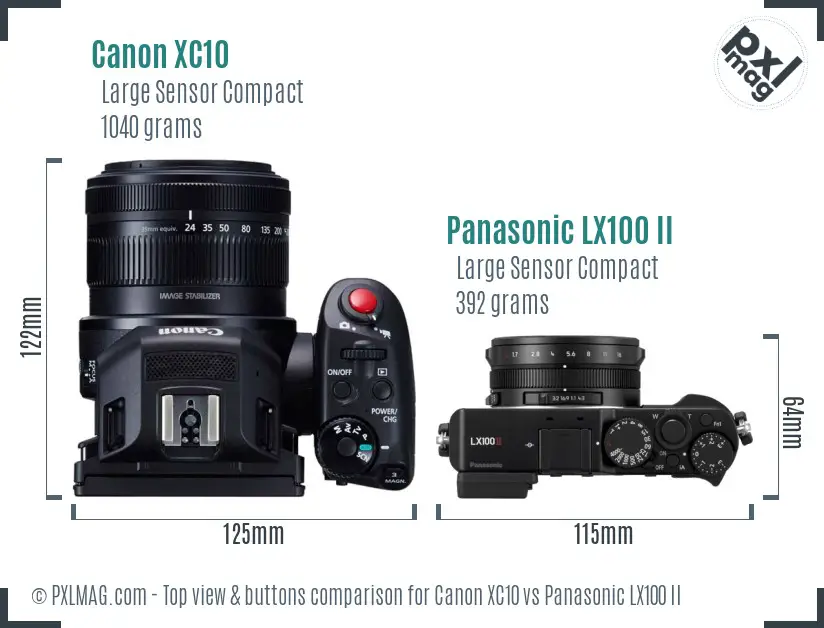 Canon XC10 vs Panasonic LX100 II top view buttons comparison