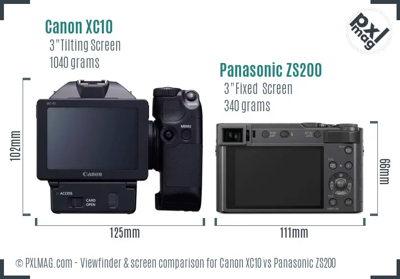 Canon XC10 vs Panasonic ZS200 Screen and Viewfinder comparison