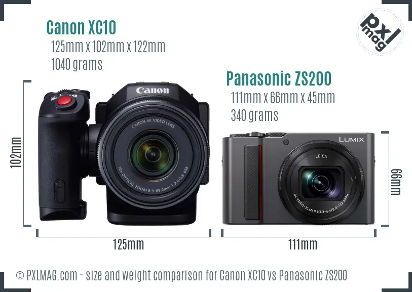 Canon XC10 vs Panasonic ZS200 size comparison