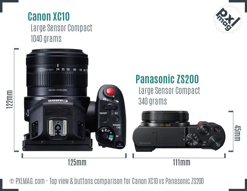 Canon XC10 vs Panasonic ZS200 top view buttons comparison