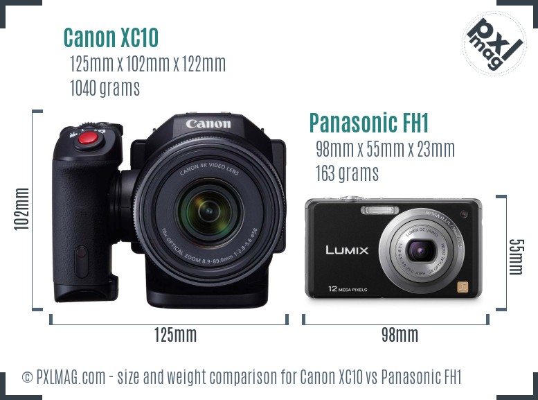 Canon XC10 vs Panasonic FH1 size comparison