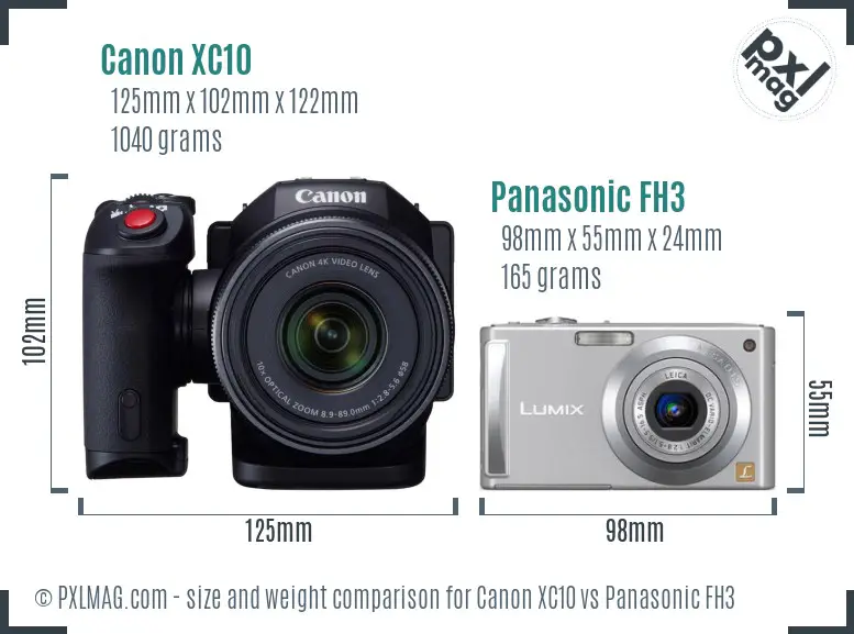 Canon XC10 vs Panasonic FH3 size comparison