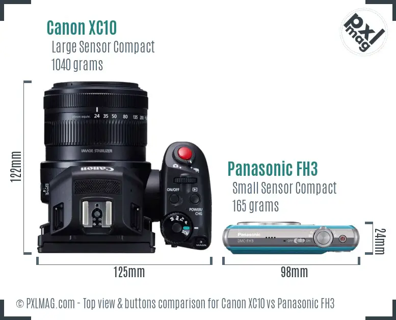 Canon XC10 vs Panasonic FH3 top view buttons comparison