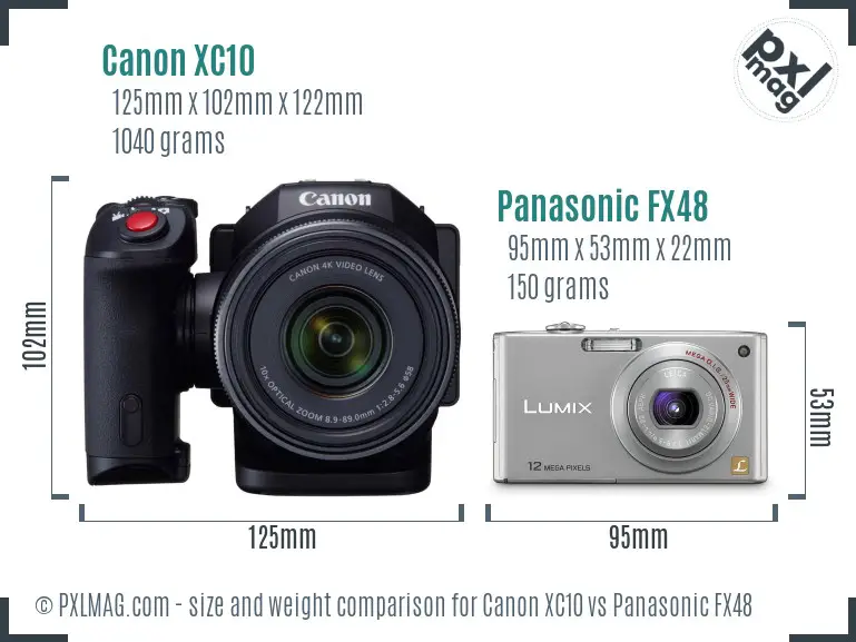 Canon XC10 vs Panasonic FX48 size comparison