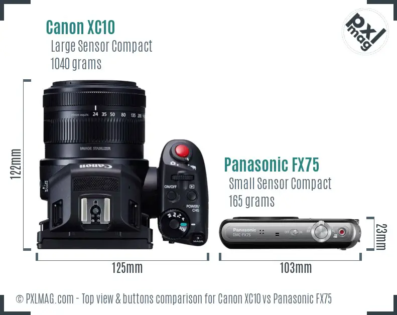Canon XC10 vs Panasonic FX75 top view buttons comparison