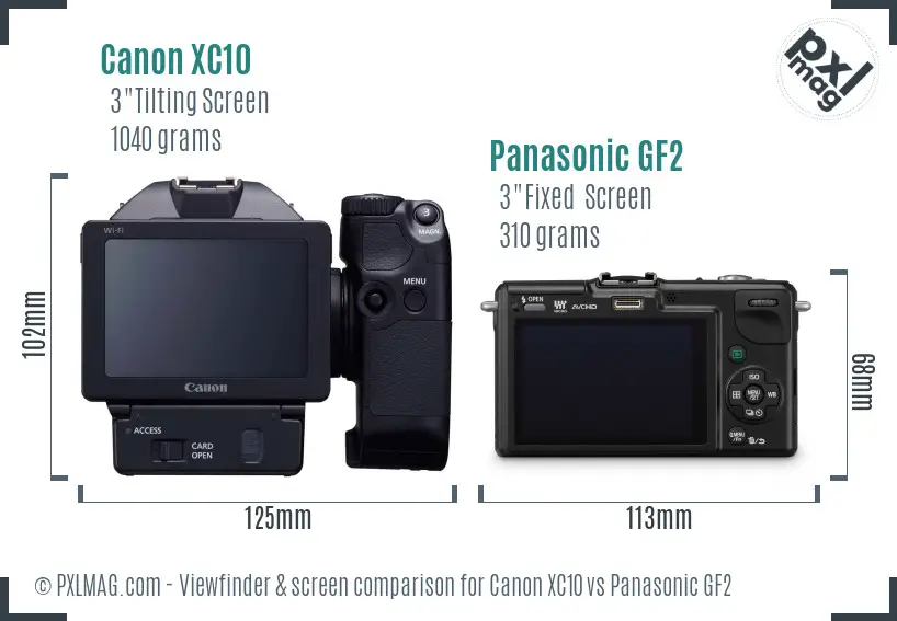 Canon XC10 vs Panasonic GF2 Screen and Viewfinder comparison