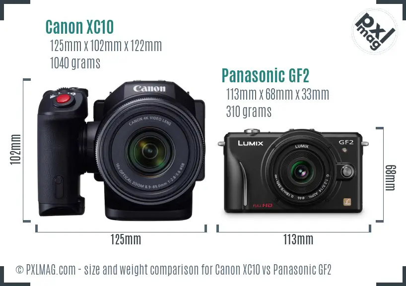Canon XC10 vs Panasonic GF2 size comparison