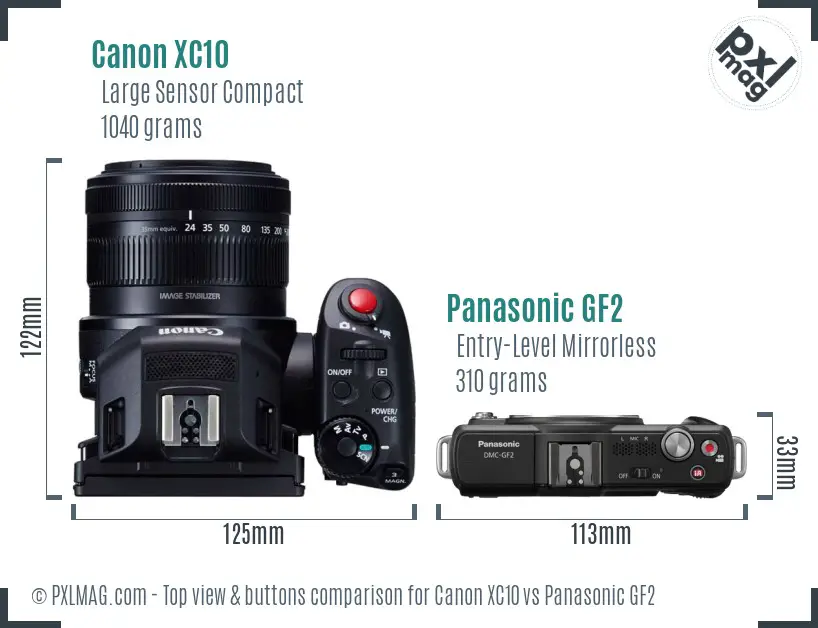Canon XC10 vs Panasonic GF2 top view buttons comparison