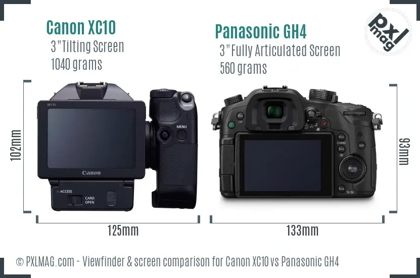 Canon XC10 vs Panasonic GH4 Screen and Viewfinder comparison