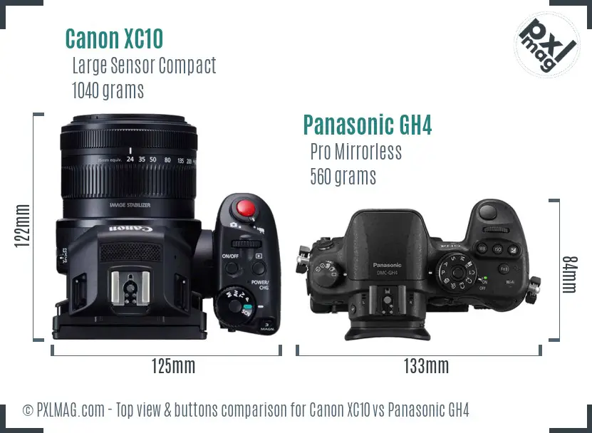 Canon XC10 vs Panasonic GH4 top view buttons comparison