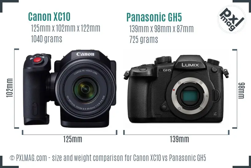 Canon XC10 vs Panasonic GH5 size comparison Canon XC10 vs Panasonic GH5 size comparison
