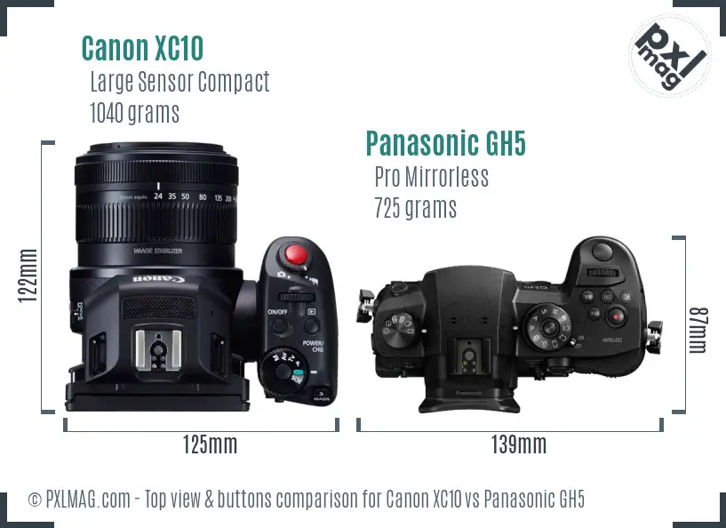 Canon XC10 vs Panasonic GH5 top view buttons comparison Canon XC10 vs Panasonic GH5 top view buttons comparison