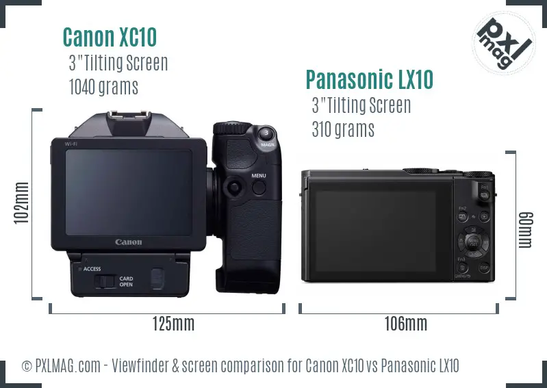 Canon XC10 vs Panasonic LX10 Screen and Viewfinder comparison