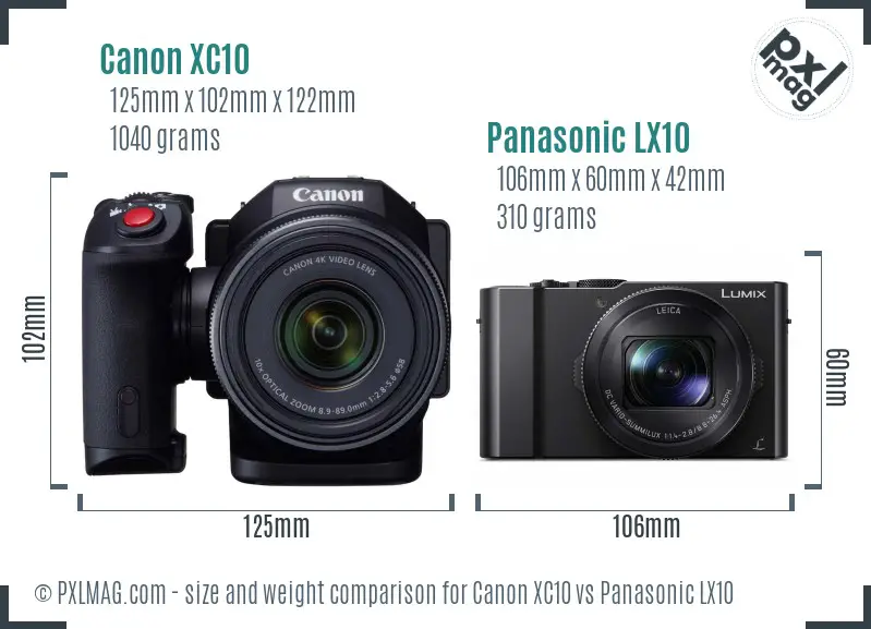 Canon XC10 vs Panasonic LX10 size comparison