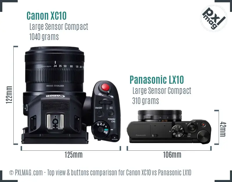 Canon XC10 vs Panasonic LX10 top view buttons comparison