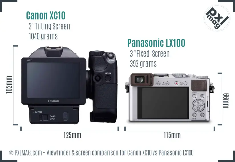 Canon XC10 vs Panasonic LX100 Screen and Viewfinder comparison