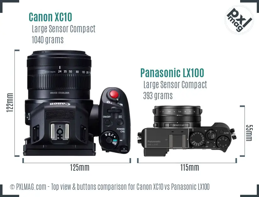 Canon XC10 vs Panasonic LX100 top view buttons comparison