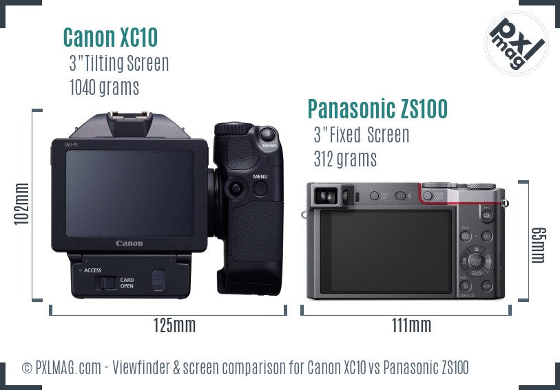 Canon XC10 vs Panasonic ZS100 Screen and Viewfinder comparison