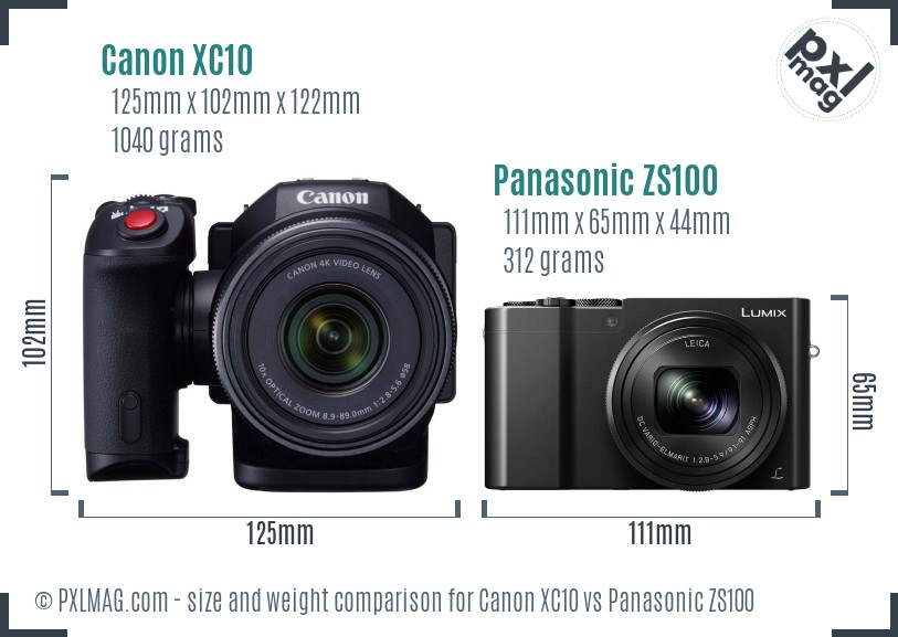 Canon XC10 vs Panasonic ZS100 size comparison