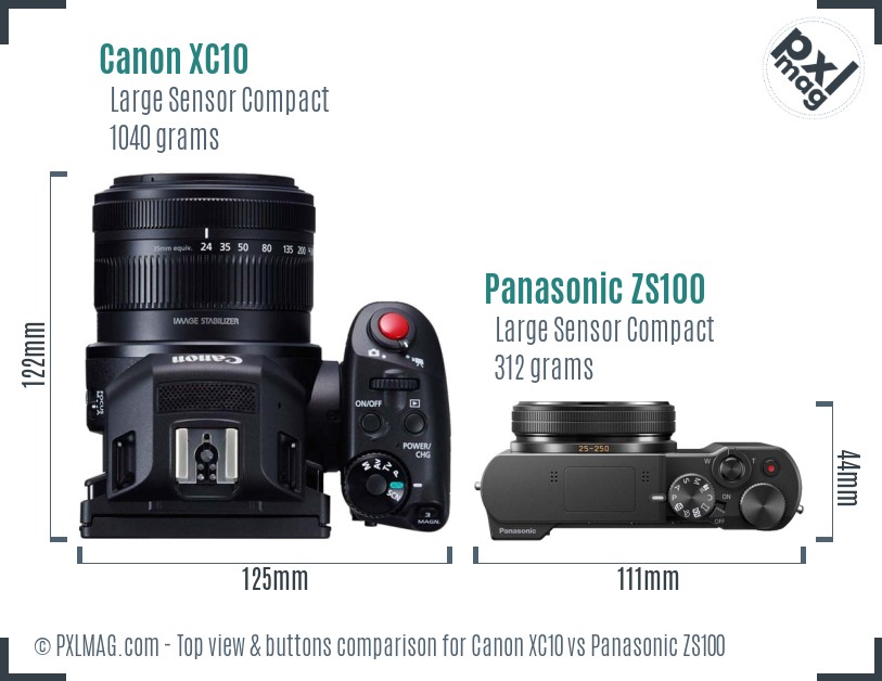 Canon XC10 vs Panasonic ZS100 top view buttons comparison