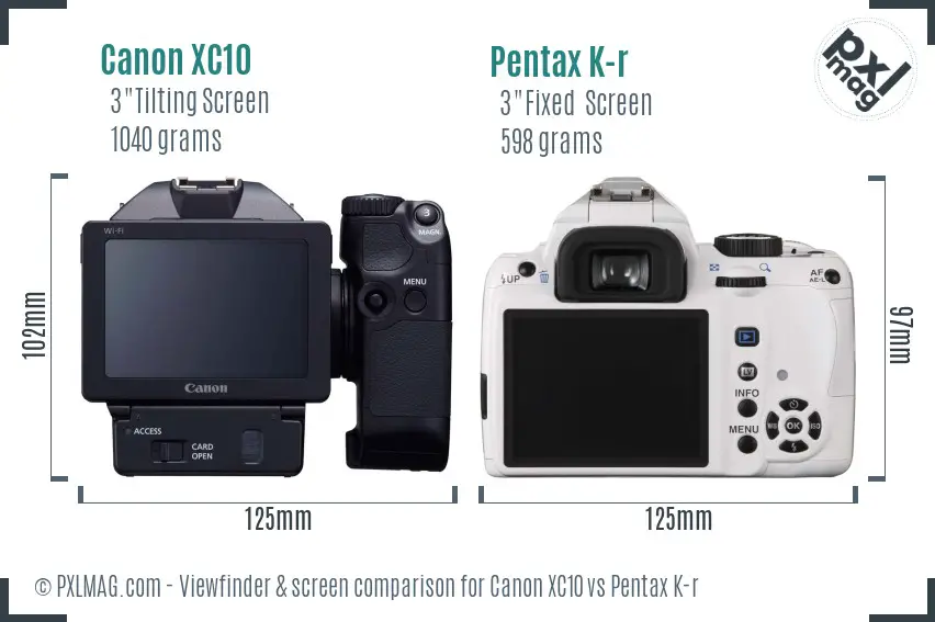 Canon XC10 vs Pentax K-r Screen and Viewfinder comparison