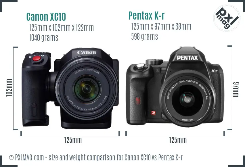 Canon XC10 vs Pentax K-r size comparison