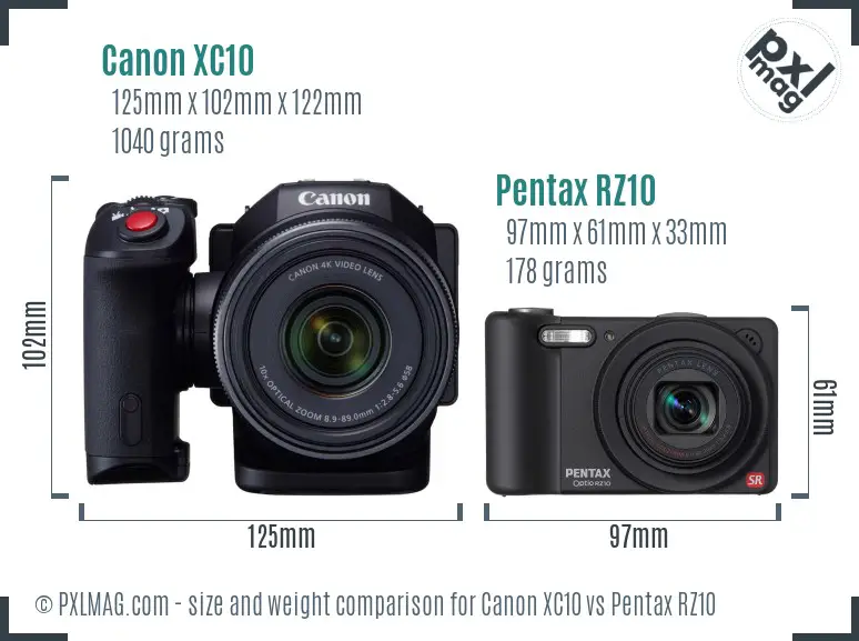 Canon XC10 vs Pentax RZ10 size comparison