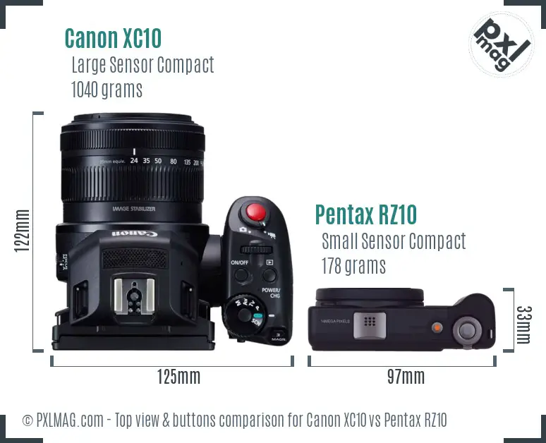 Canon XC10 vs Pentax RZ10 top view buttons comparison