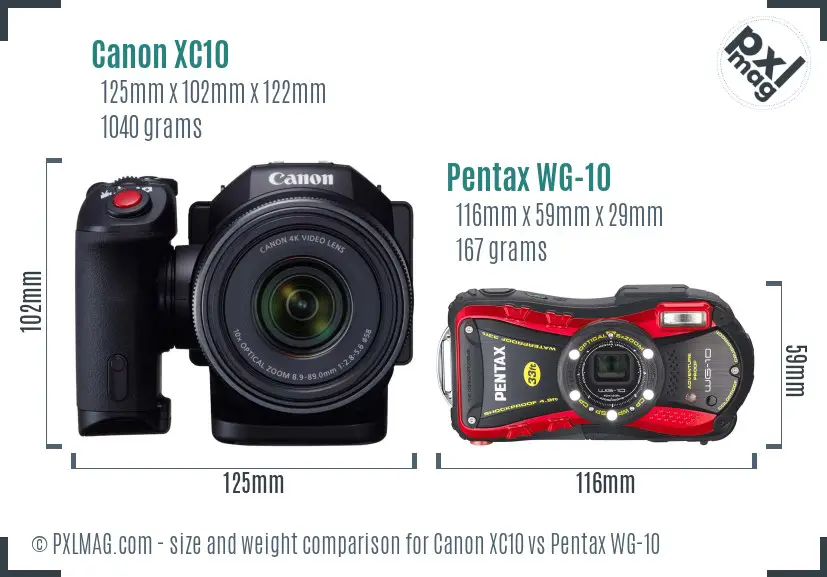 Canon XC10 vs Pentax WG-10 size comparison