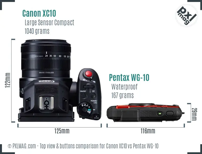 Canon XC10 vs Pentax WG-10 top view buttons comparison