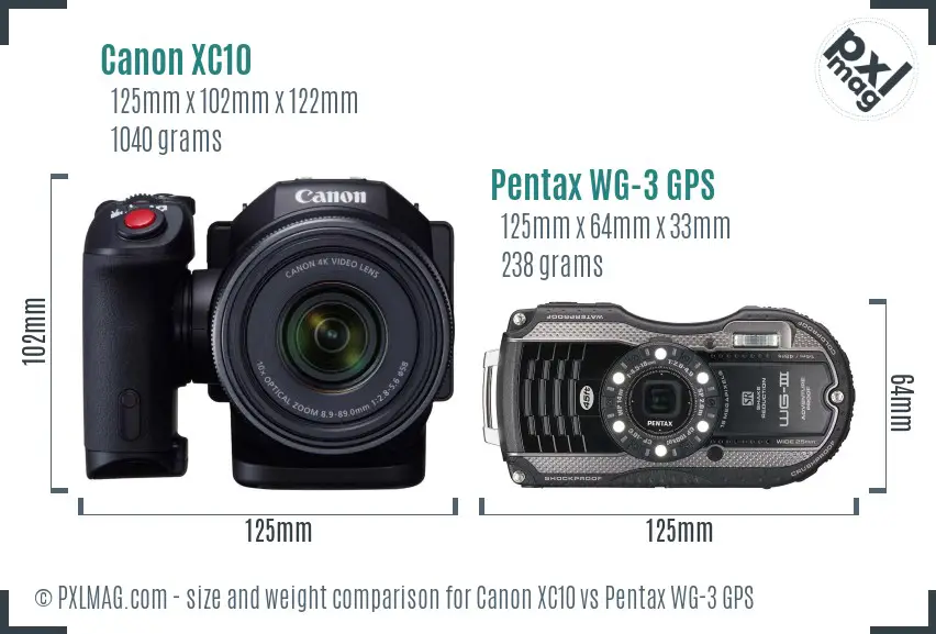 Canon XC10 vs Pentax WG-3 GPS size comparison Canon XC10 vs Pentax WG-3 GPS size comparison