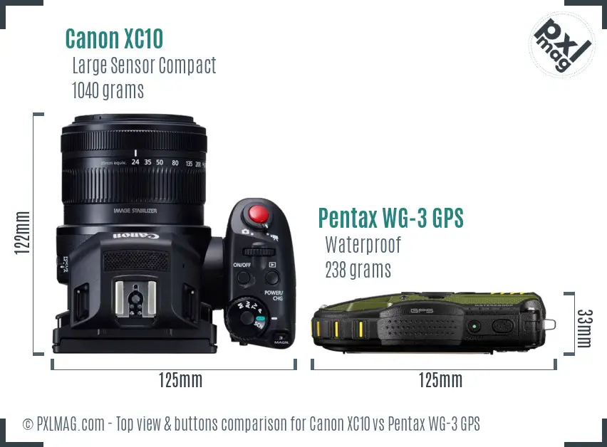 Canon XC10 vs Pentax WG-3 GPS top view buttons comparison Canon XC10 vs Pentax WG-3 GPS top view buttons comparison
