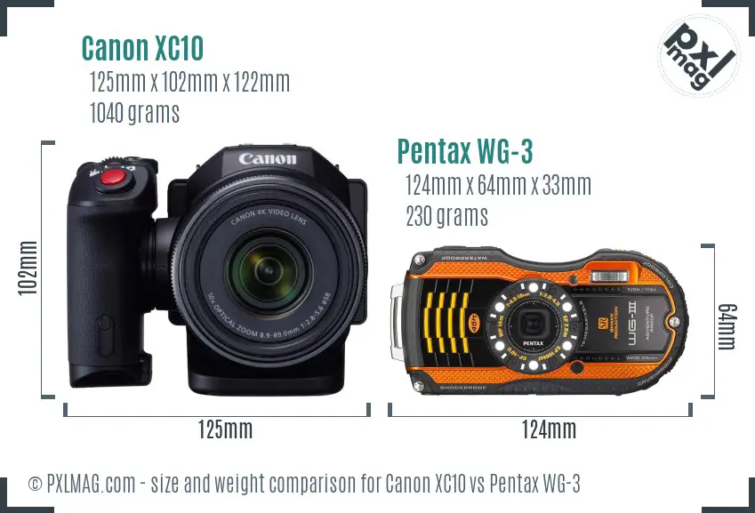 Canon XC10 vs Pentax WG-3 size comparison