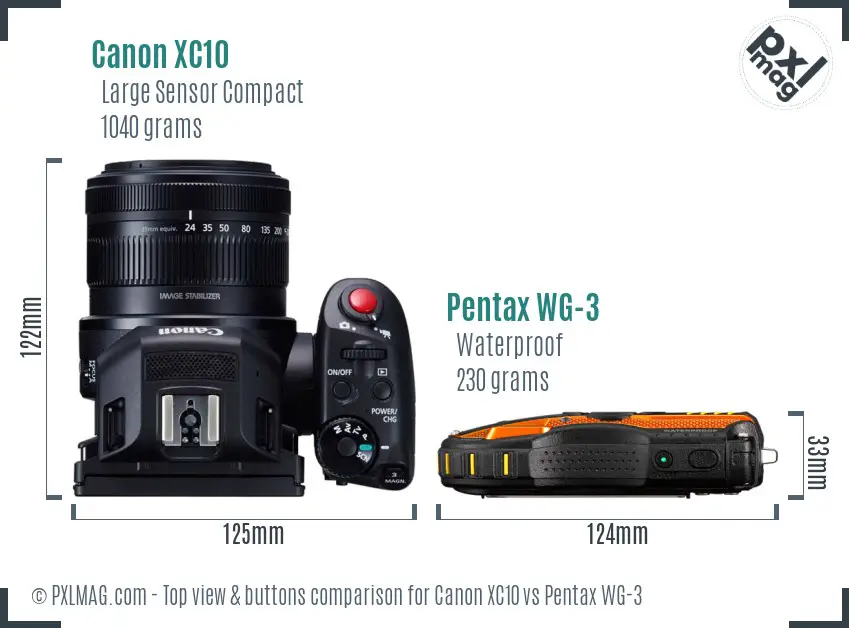 Canon XC10 vs Pentax WG-3 top view buttons comparison