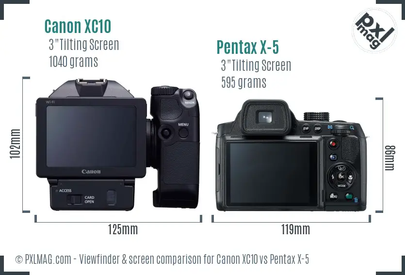 Canon XC10 vs Pentax X-5 Screen and Viewfinder comparison