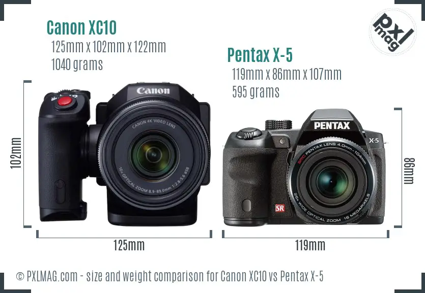 Canon XC10 vs Pentax X-5 size comparison