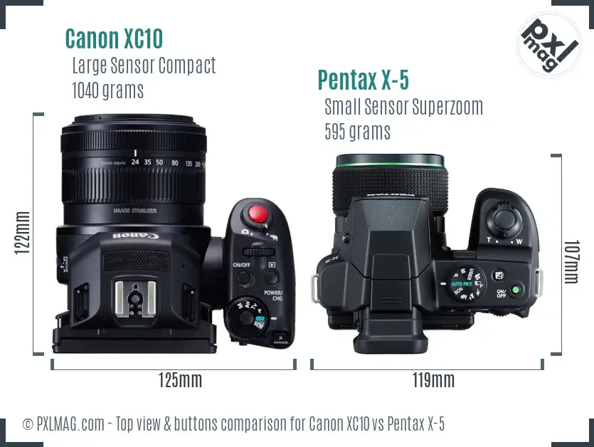 Canon XC10 vs Pentax X-5 top view buttons comparison