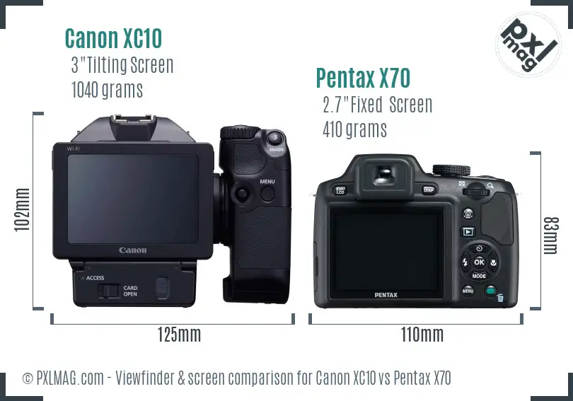 Canon XC10 vs Pentax X70 Screen and Viewfinder comparison