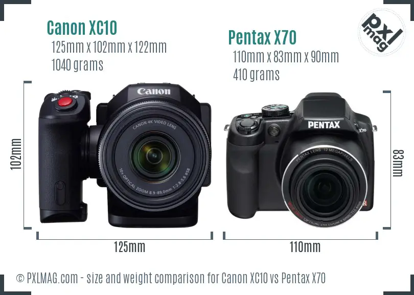 Canon XC10 vs Pentax X70 size comparison