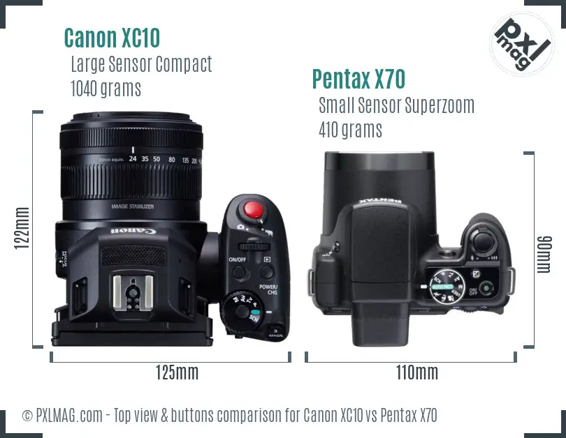 Canon XC10 vs Pentax X70 top view buttons comparison