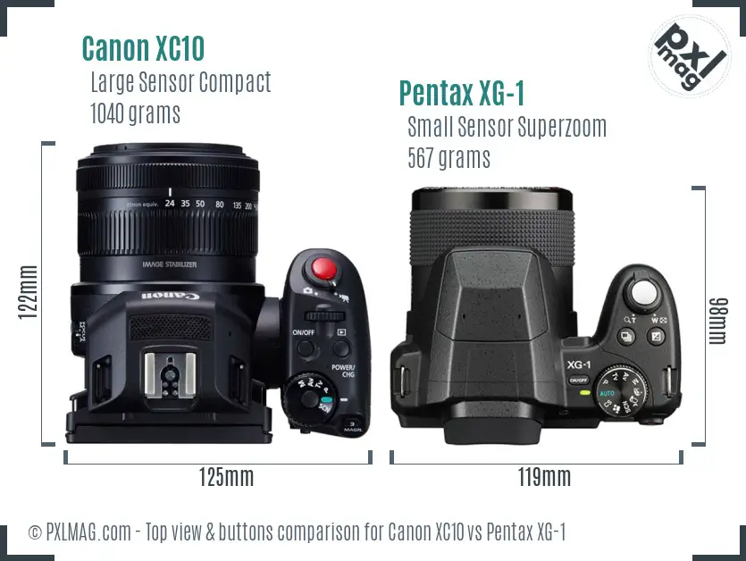 Canon XC10 vs Pentax XG-1 top view buttons comparison Canon XC10 vs Pentax XG-1 top view buttons comparison