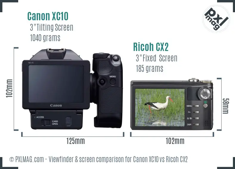 Canon XC10 vs Ricoh CX2 Screen and Viewfinder comparison