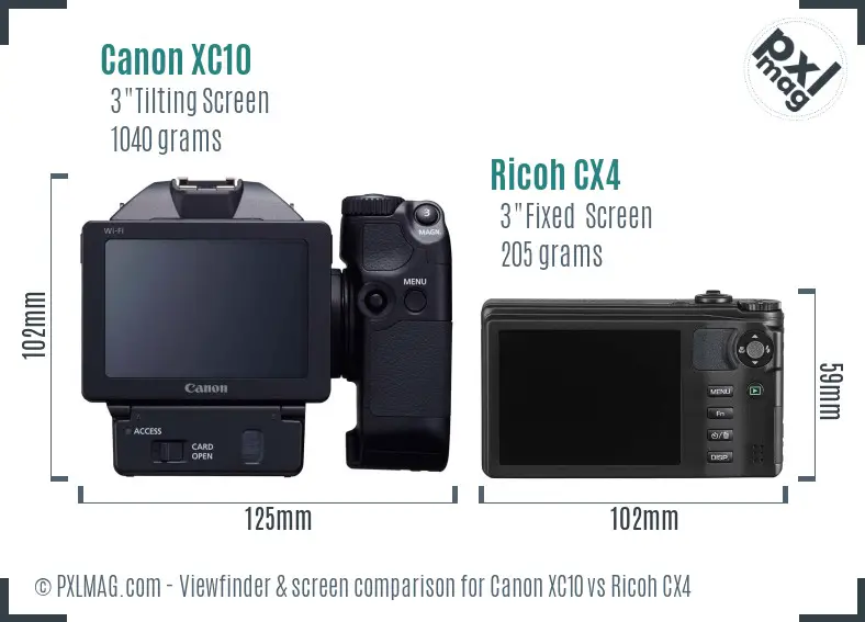 Canon XC10 vs Ricoh CX4 Screen and Viewfinder comparison