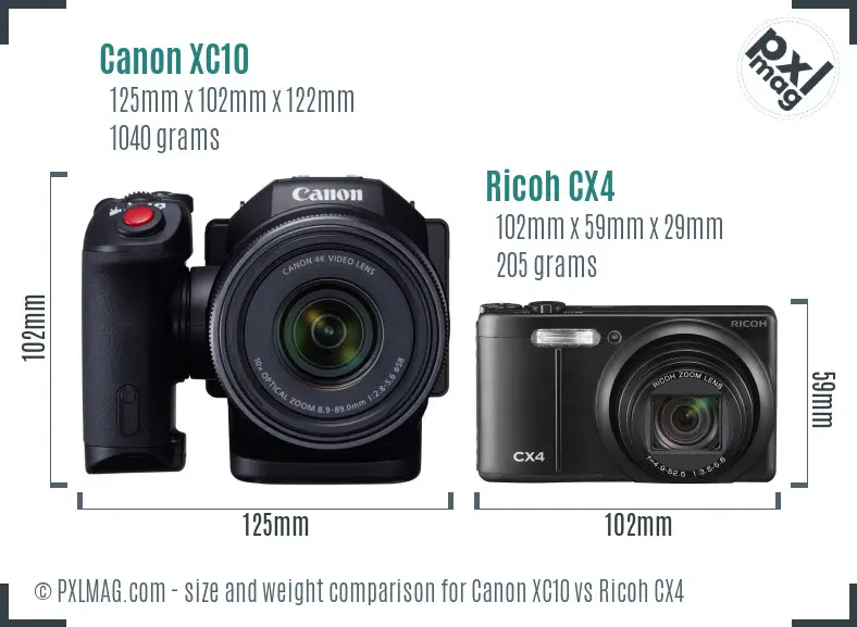 Canon XC10 vs Ricoh CX4 size comparison