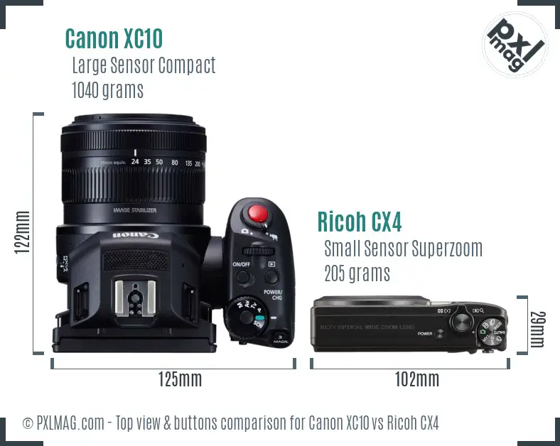 Canon XC10 vs Ricoh CX4 top view buttons comparison