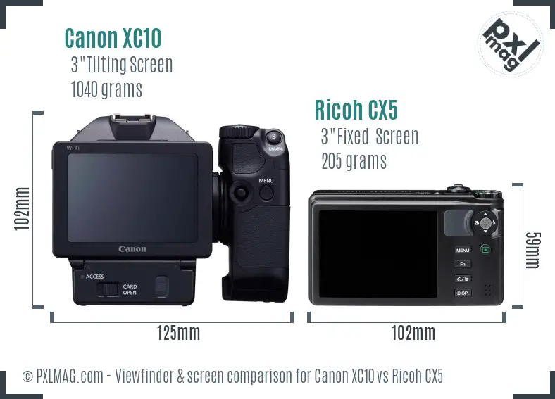 Canon XC10 vs Ricoh CX5 Screen and Viewfinder comparison