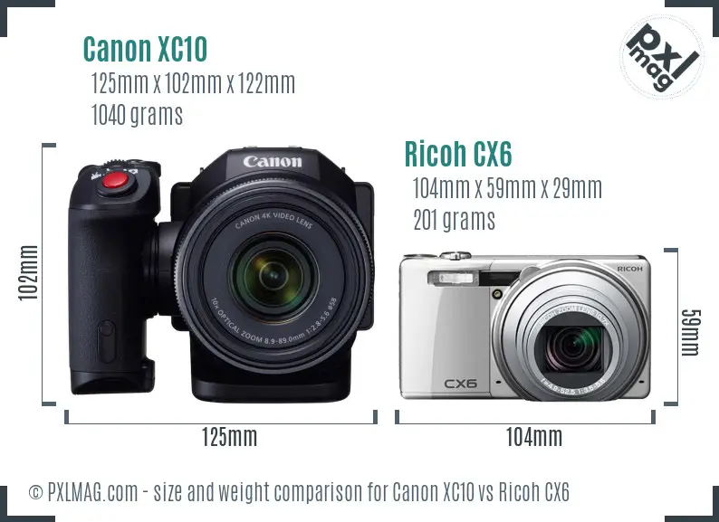 Canon XC10 vs Ricoh CX6 size comparison Canon XC10 vs Ricoh CX6 size comparison