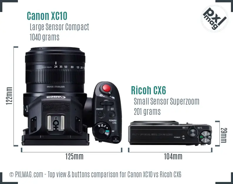 Canon XC10 vs Ricoh CX6 top view buttons comparison Canon XC10 vs Ricoh CX6 top view buttons comparison