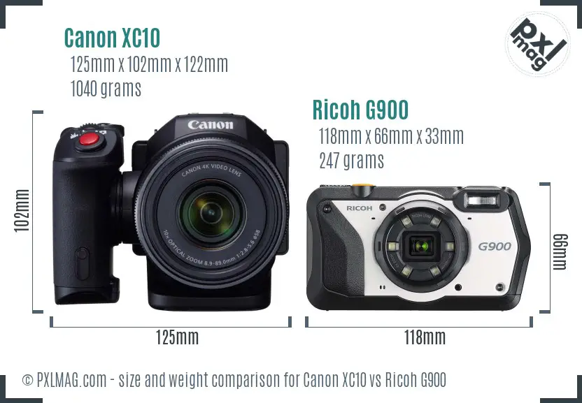 Canon XC10 vs Ricoh G900 size comparison